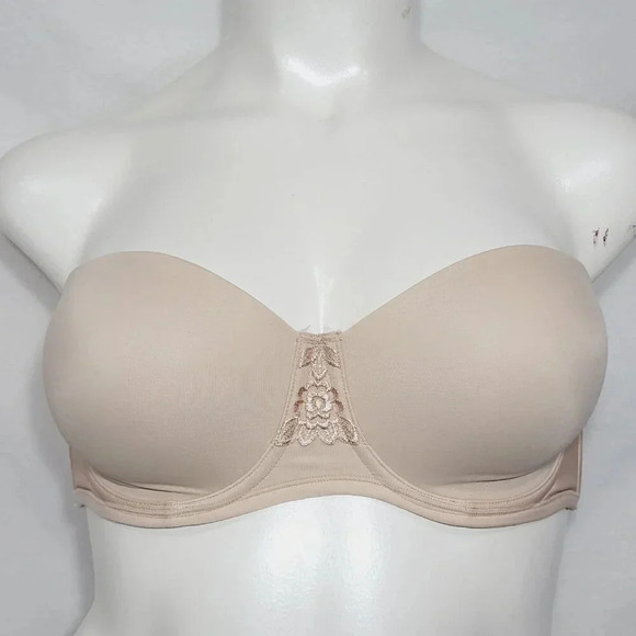 36D Vanity Fair 74380 Beauty Back Full Figure Strapless Underwire Bra Beige - Picture 5 of 7